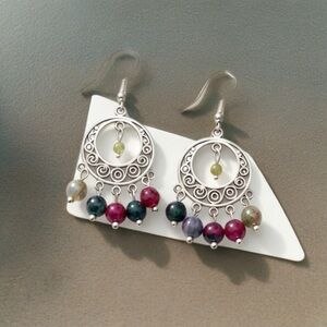 Crackle Quartz Gemstones Colorful Drop Earrings with Sterling Silver Earwires